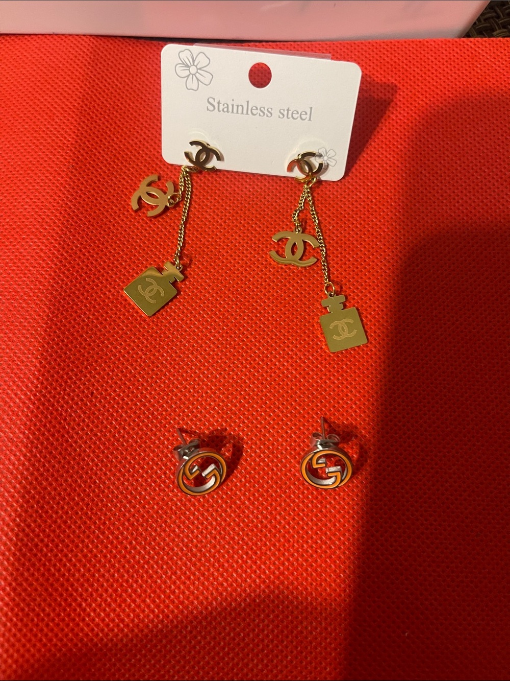Stainless steel Gold Plated Tone Dangle Earrings with Charm brand new
